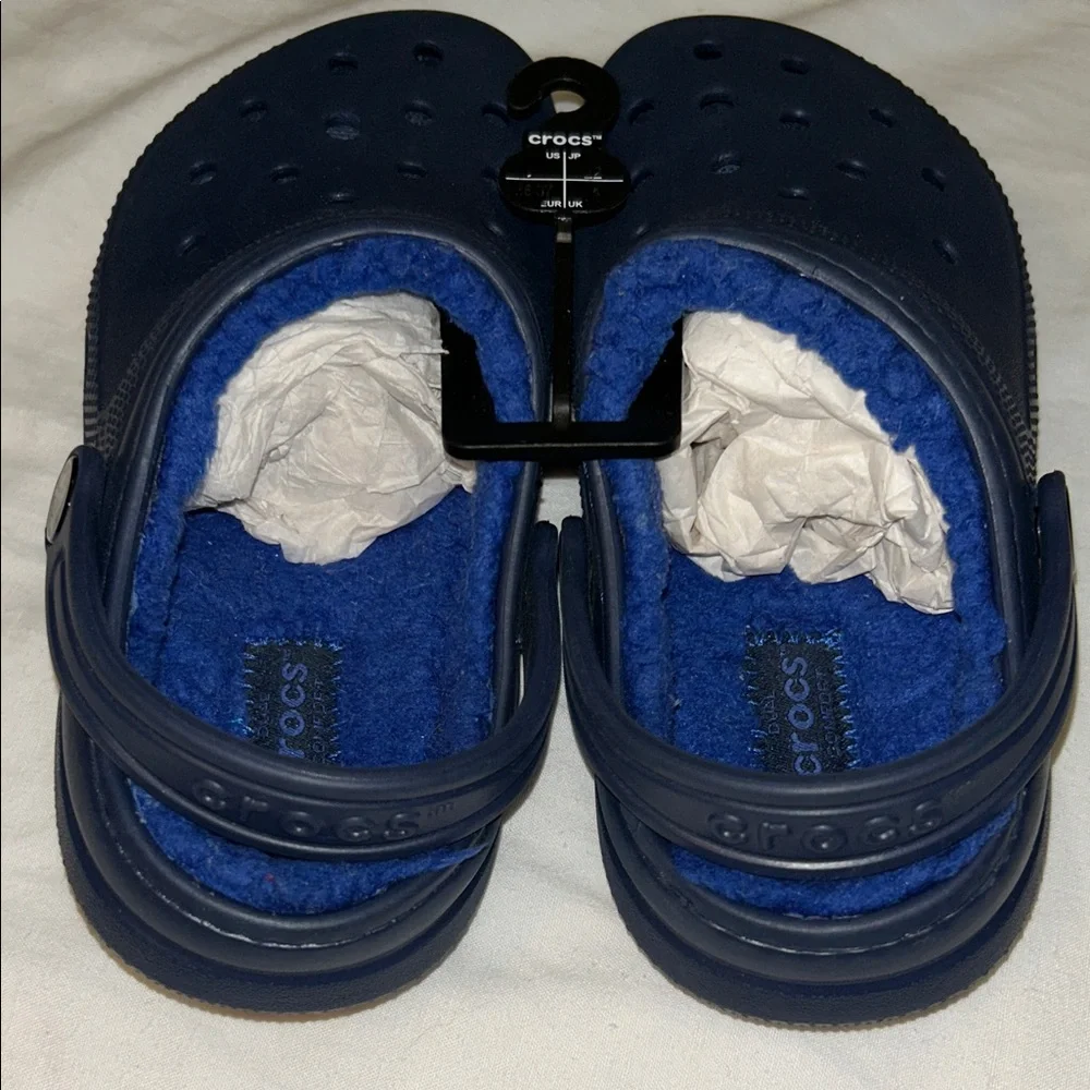 CROCS Kids Navy Blue Fleece-Lined Clogs